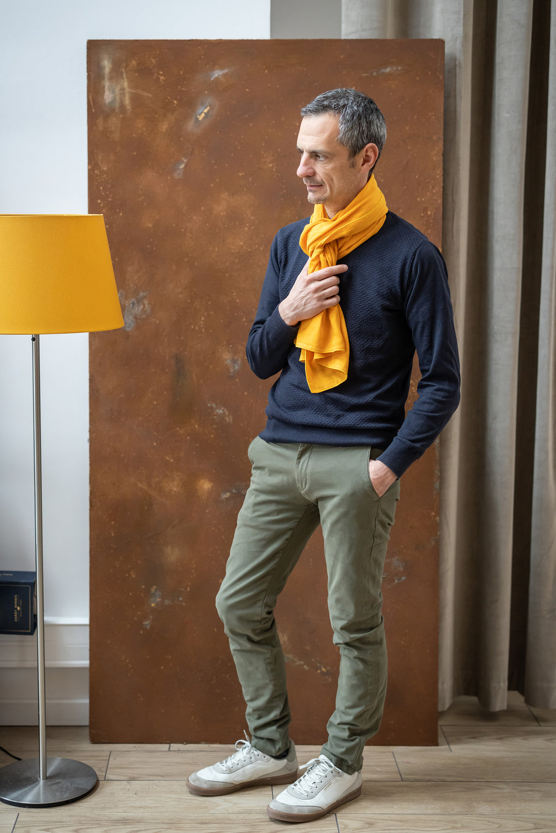 Chèche en coton ocre