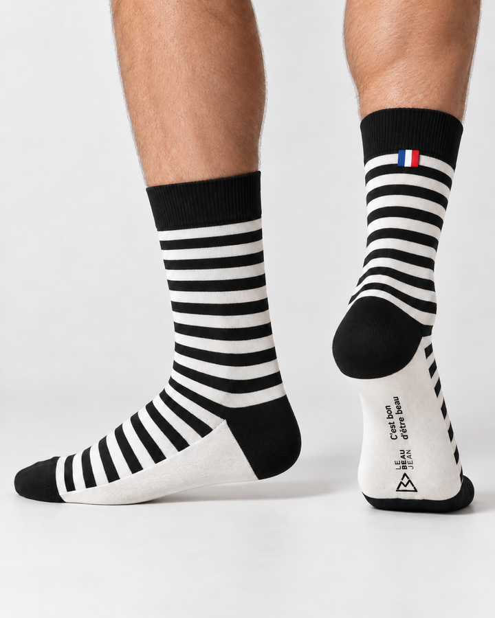 Pack de 3 paires de chaussettes (noires, rayées noir & blanc, motif logo LBJ)
