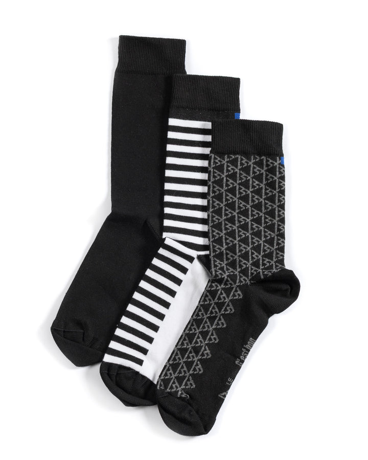 Pack de 3 paires de chaussettes (noires, rayées noir & blanc, motif logo LBJ)