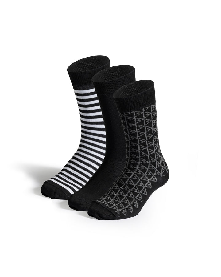 Pack de 3 paires de chaussettes (noires, rayées noir & blanc, motif logo LBJ)