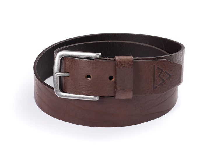 Le Beau Jean - Ceinture en cuir marron surpiqué à boucle arrondie et logo embossé