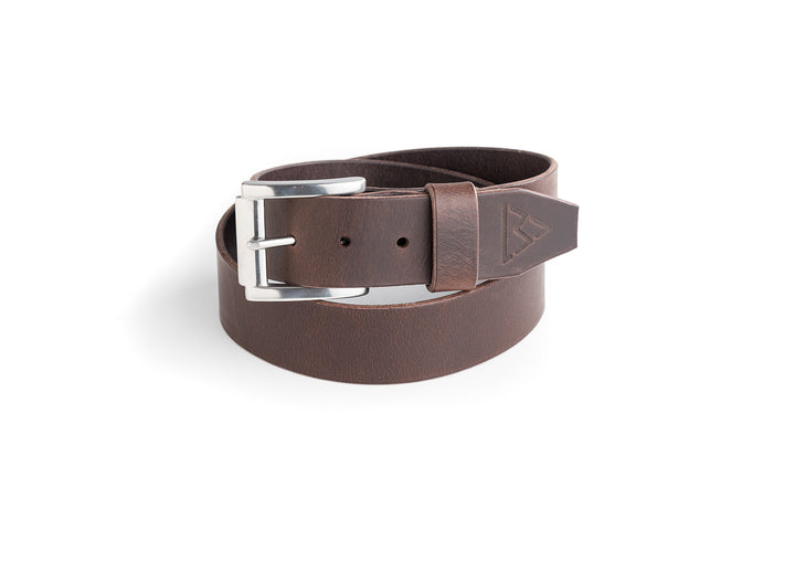 Le Beau Jean - Ceinture en cuir marron riveté à boucle carrée et logo embossé